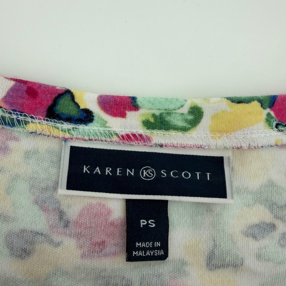 Karen Scott Womens Multicolor Floral Print 3/4 Sleeve Henley Top Size Petite S - Picture 3 of 6